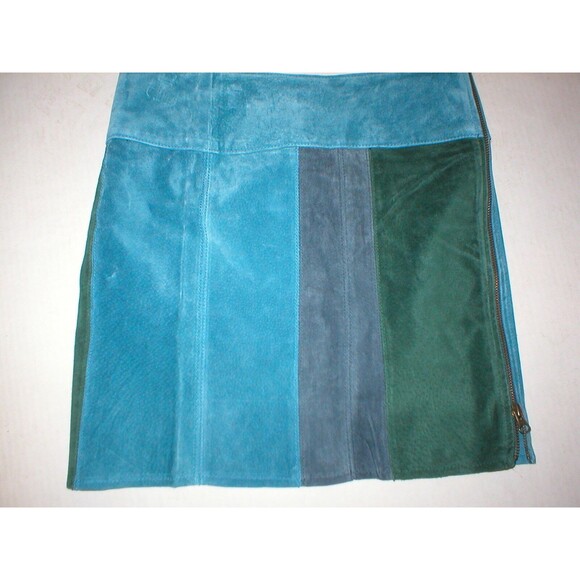 NWT $428 New Womens PJK Color Block Leather Suede Mini Skirt S Green Blue Gray - Picture 2 of 7